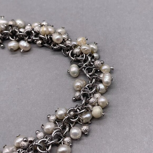 Dream Big Pearl Chain Bangle Bracelet Silver Tone - Picture 5 of 7